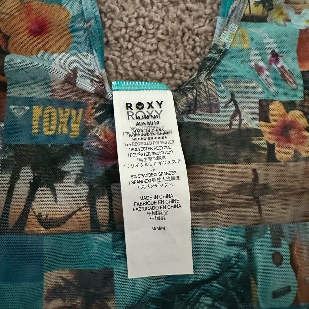 Roxy Cover Up Dress Mesh Crochet Tropical Paradise Print Medium Beach BNWT - Picture 6 of 9